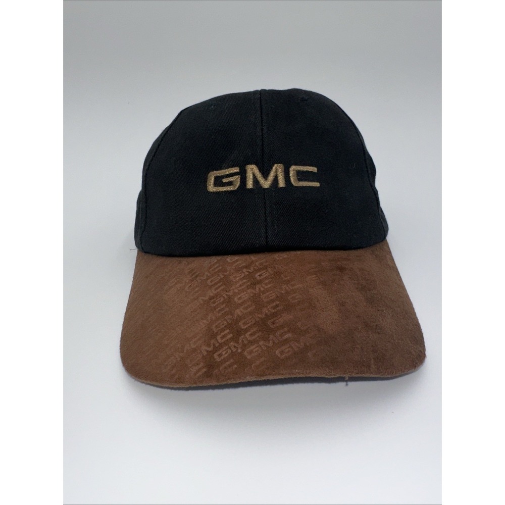 Vintage GMC Hat Adjustable Black Brown Suede Embroidered Automotive Dad Cap